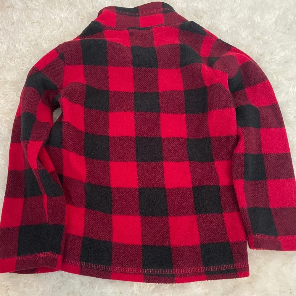 The Childrens Place Boys 5T Buffalo Plaid Fleece Quarter Zip Pullover‎ Red Black